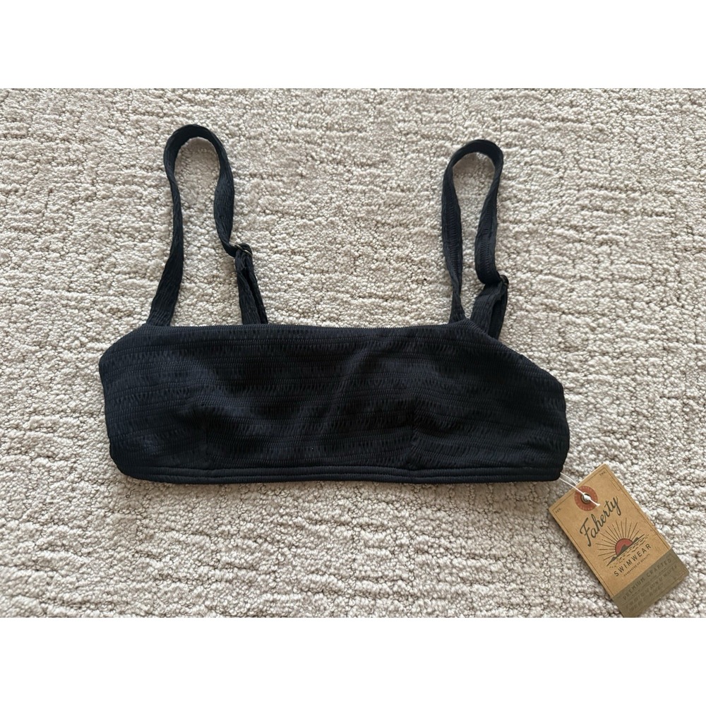 $72 Faherty bandeau bikini top crinkled black eco quiet luxury swimwear XS NWT